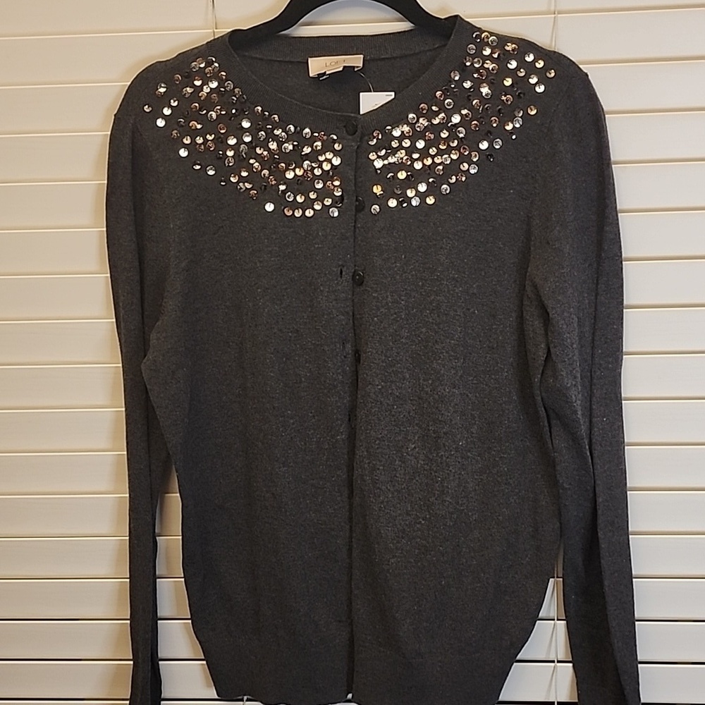 THE LOFT Gray Button up cardigan  Large